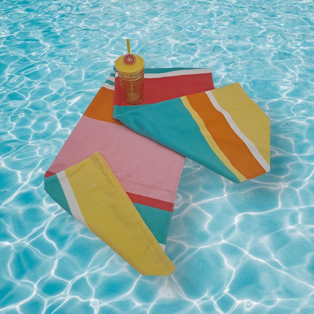 Colorful Beach Towel & Yellow Glass Tumbler (28 x 58 Inches)(16oz)